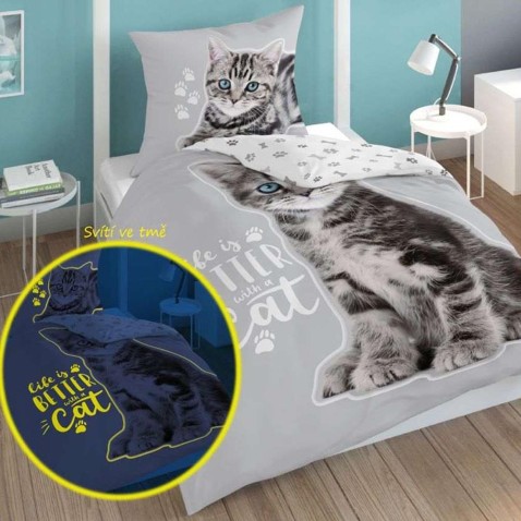 Svítící povlečení Koťátko Grey