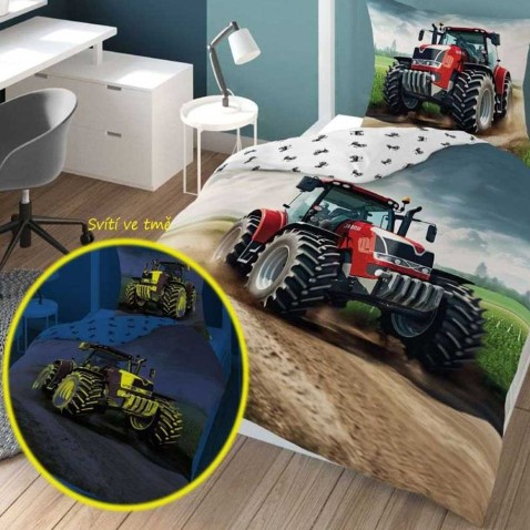 Svítící povlečení Červený traktor