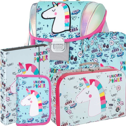 Taška do školy Oxybag PREMIUM Light Unicorn iconic 23 5dílný set