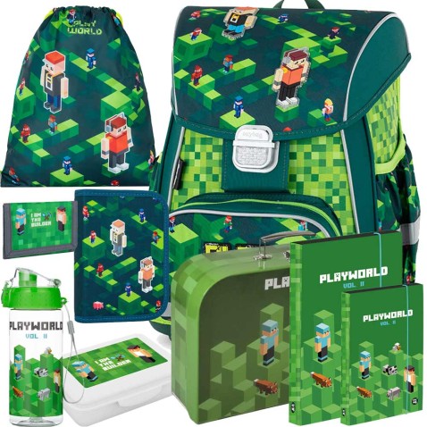 Aktovka pro prvňáčky Oxybag PREMIUM Playworld 23 9dílný set