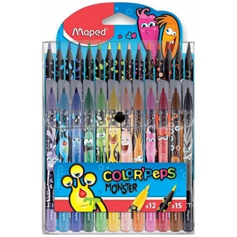 Dětské fixy a pastelky Maped Color'Peps Monster 12+15 barev