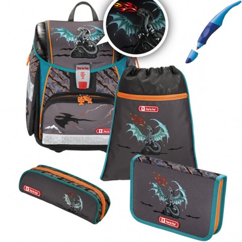 Školní aktovka Hama Step by Step Flash blikačka Drak 4-dílný set