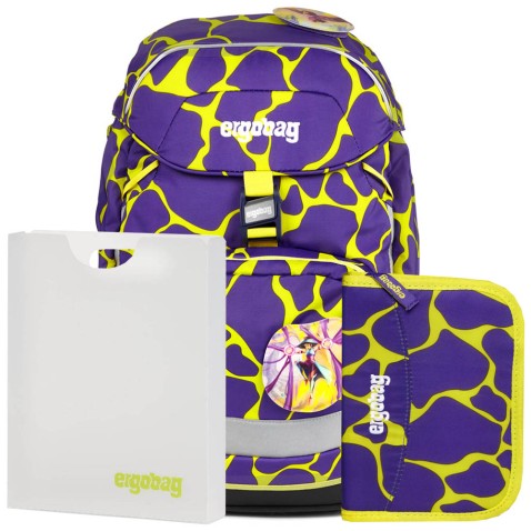 Batoh do školy pro prvňáčky Ergobag Prime Fluo fialový SET batoh+penál+desky