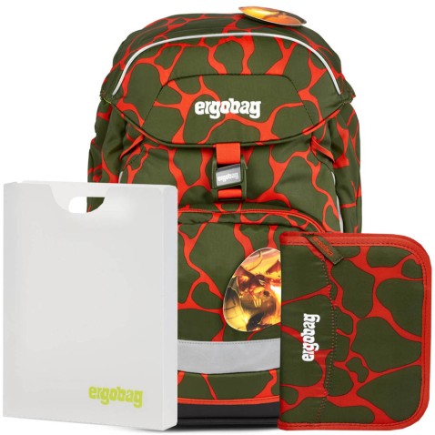 Školní batoh pro prvňáčky Ergobag Prime Fluo drak SET batoh+penál+desky