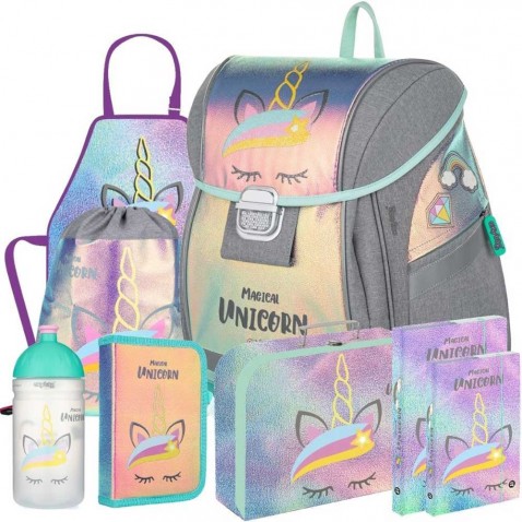 Školní aktovka Oxybag PREMIUM Light Unicorn iconic 8dílný set