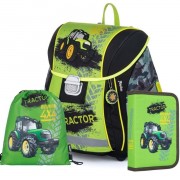 Školní aktovka Oxybag PREMIUM Light traktor 3dílný set a box A4 čirý zdarma