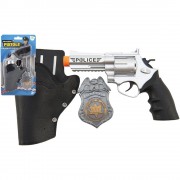 Dětská policejní pistole klapací 20 cm v pouzdru s odznakem
