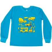 Dětské tričko Bettymode AUTA NA STAVBĚ dlouhý rukáv, tyrkysová