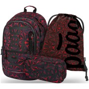 Školní batoh BAAGL Core Red Polygon 3dílný set a vak na záda zdarma