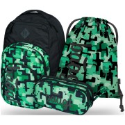 Batoh do školy Baagl Coolmate Green, 3 dílný set