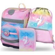 Aktovka pro prvňáčky Baagl Zippy plus Rainbow Unicorn SET: aktovka, penál, sáček