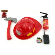 Hasičská sada helma/přilba + hasičák stříkající vodu 5ks