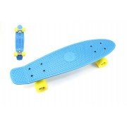 Skateboard - pennyboard 60cm nosnost 90kg, kovové osy, modrá barva, žlutá kola