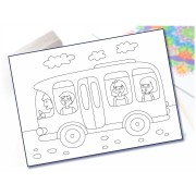 Malování pískem šablona A4 autobus s dětmi