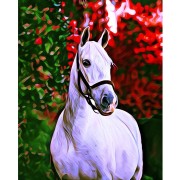 Diamantové malování - Bílý kůň se stromem na rámu 40x50 cm