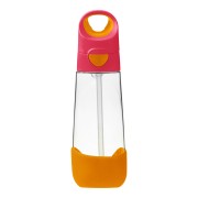 Láhev na pití s brčkem 600 ml - růžová/oranžová