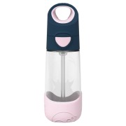 Láhev na pití s brčkem 450 ml - indigo/růžová