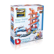 Bburago - Velká parkovací herní sada – garáž a showroom se dvěma autíčky, 1:43
