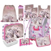 Aktovka pro prvňáčka Oxybag PREMIUM LIGHT Kůň romantic 11dílný set a pastelky Herlitz 24ks zdarma